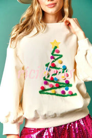 Rainbow Christmas Tree Lurex Pullover Long Sleeved Sweatshirt