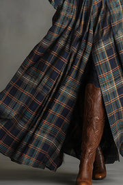 Fashionable Faux Denim Suede Patchwork Long-sleeved Casual Maxi Dress