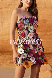 Sexy Embroidered Floral Appliqué Off Shoulder Mini Dress