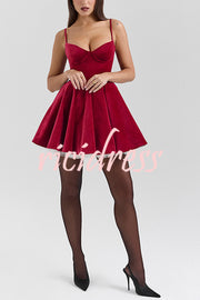 Year-end Dance Velvet Tulle Patchwork Sweetheart Neck Slip Mini Dress