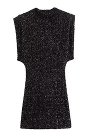 Fashionable Sequined Round Neck Sleeveless Slim-fit Mini Dress