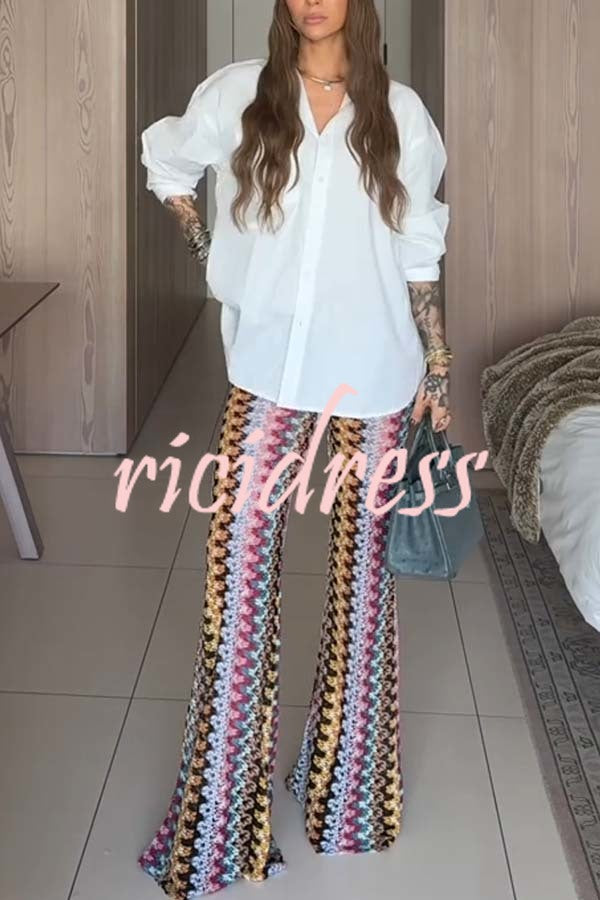 Arlo Knit Colorful Zigzag Pattern High Rise Stretch Flare Pants