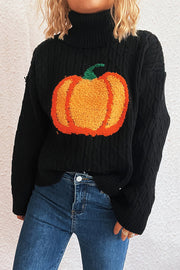 Halloween Pumpkin Knitted Turtleneck Casual Loose Sweater