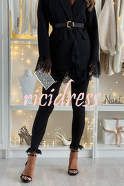 Spiced Muse Lace Trim High Rise Elastic Waist Stretch Pencil Pants