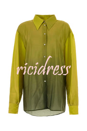 Moonlit Waltz Gradient Print Button Up Long Sleeve Loose Blouse