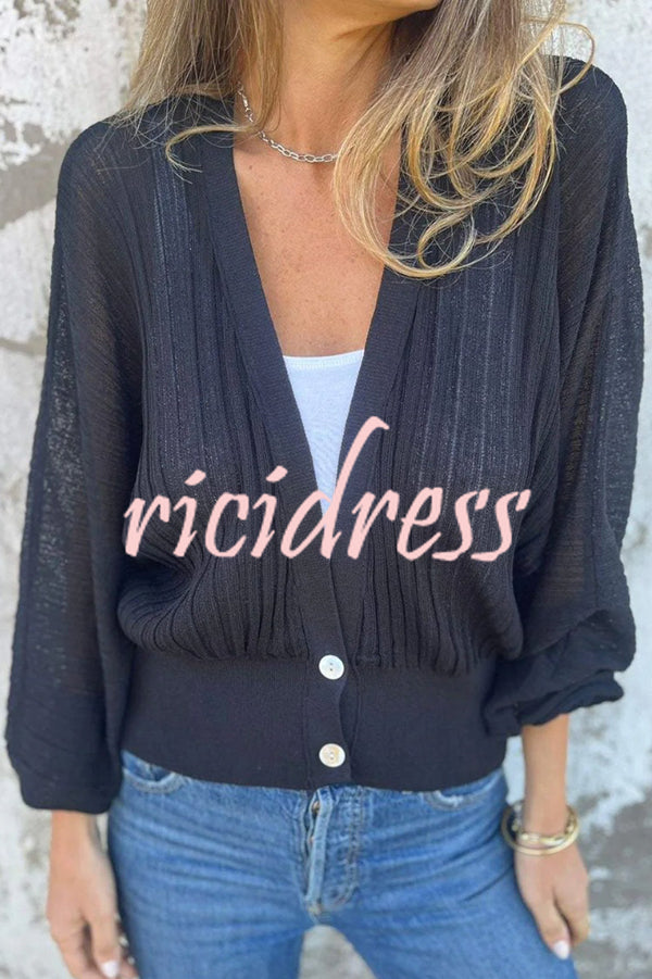 Solid Color Loose V-neck Long-sleeved Casual Knitted Sweater