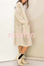 Jamila Knit Cable Cotout Long Sleeve Pocket Oversized Midi Cardigan