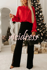 Joelie High Rise Elastic Waistband Side Lace Patchwork Flare Pants