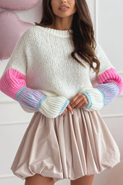 Stylish Loose-fitting Color-blocked Long-sleeved Knit Sweater