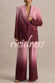 Enya Ombre Print Single Button Long Sleeve Lapel Loose Blazer