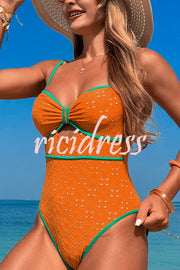 Fashion Contrast Color Hollow Stretch One-piece Swimsuit