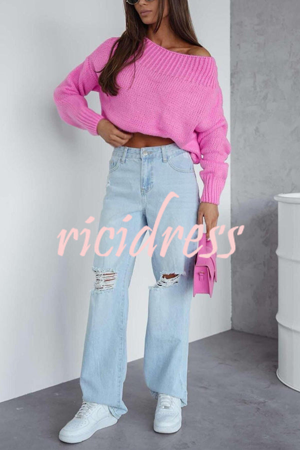 Solid Color Long-sleeved Round Neck Loose Knitted Sweater