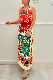 Jolie Unique Printed Square Neck Backless Slim High Waist Maxi Dress