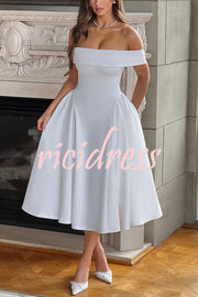 Princess Temperament Batdot Neck Pleat Detail Midi Dress