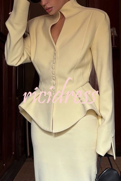 Solid Color Long-sleeved Single-breasted Irregular Elegant Top