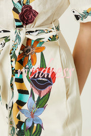Iconic Shailene Satin Unique Floral Print Pocket Tie-waist Mini Dress
