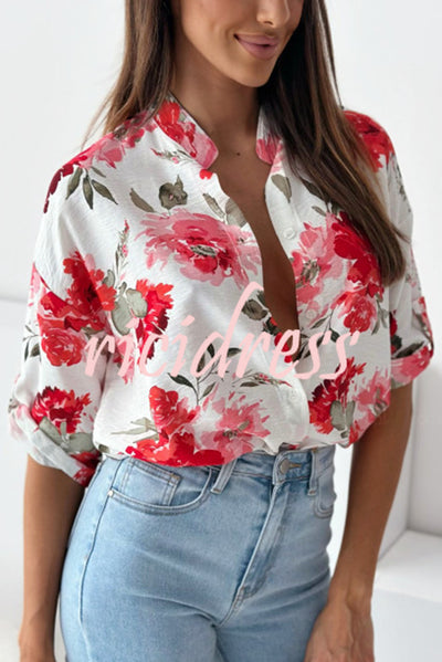 Stylish Floral Print Casual Shirt Top