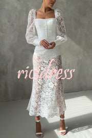 Timeless Moment Floral Lace High Rise Elastic Waist Midi Skirt