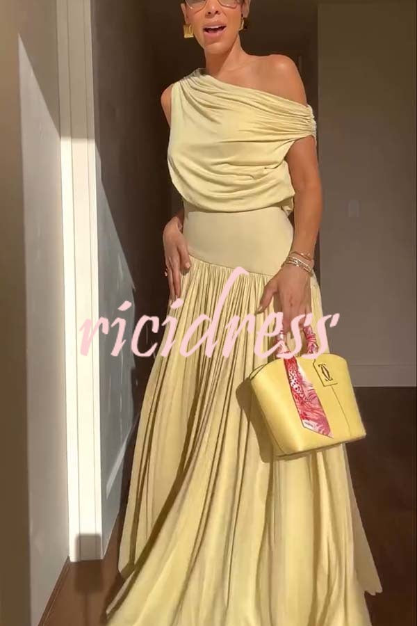 Gwen Soft Knit Fabric Off Shoulder Ruched Detail Drape Maxi Dress