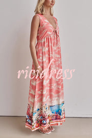 Resort Style Unique Printed Sleeveless V-neck Casual Maxi Dress