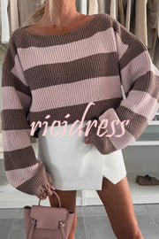 Fashion Striped Loose Long-sleeved Crew Neck Knitted Sweater