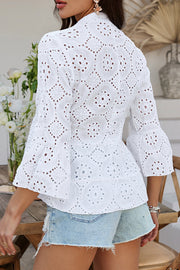 Solid Color Casual Resort Style Hollow V-neck Shirt