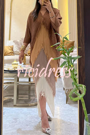 Fashionable Color-blocked Multi-layered Tassel Loose Midi Dress