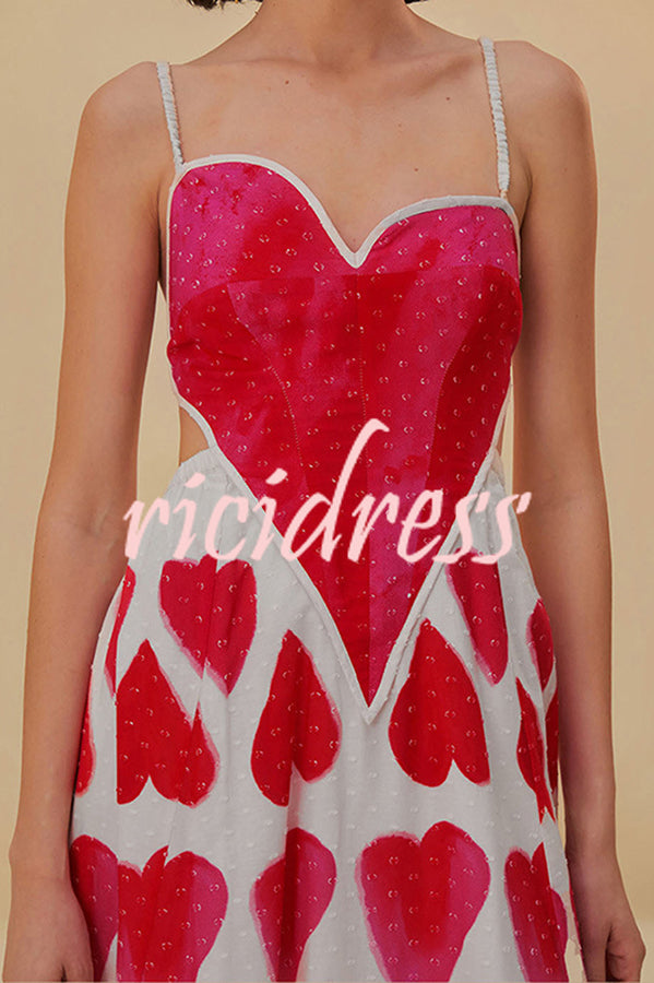 Full of Love Heart Shape Print Cutout Spaghetti Strap Backless Maxi Dress