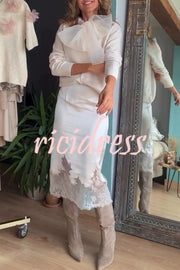 Orozco Knit Organza Bow Button-down Long Sleeve Loose Cardigan