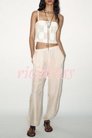 Angie Contrast Patchwork Crochet Appliqué Strap Tank Top