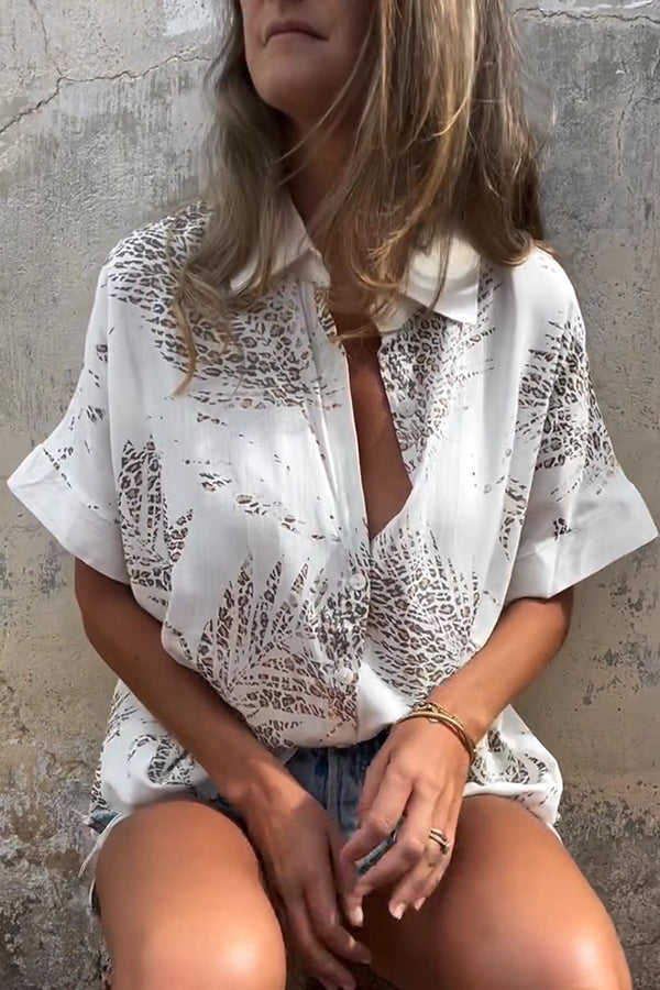 Unique Print Lapel Short Sleeve Casual Loose Shirt