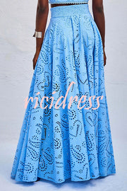 Paris Dreaming Embroidered Lace High Rise Elastic Waist Pocketed Maxi Skirt