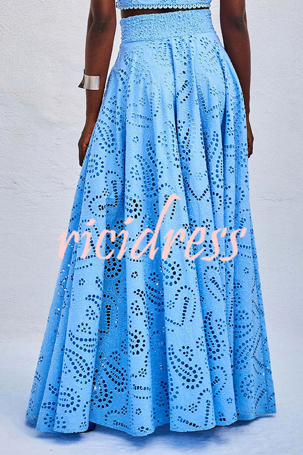 Paris Dreaming Embroidered Lace High Rise Elastic Waist Pocketed Maxi Skirt