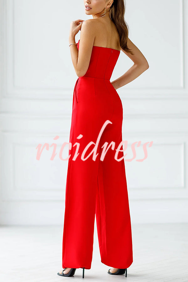 Tuxedo-style Off Shoulder Pocket Wide Leg Formal Jumpsuit