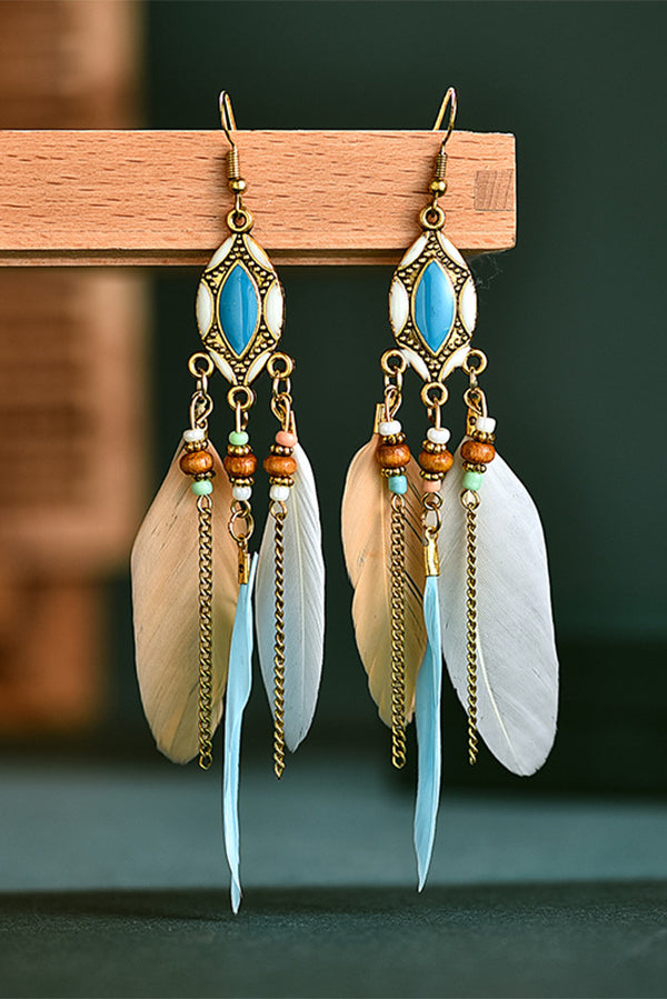 Boho Vintage Colorful Feather Tassel Dangle Drop Earrings