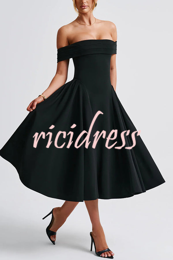 Princess Temperament Batdot Neck Pleat Detail Midi Dress