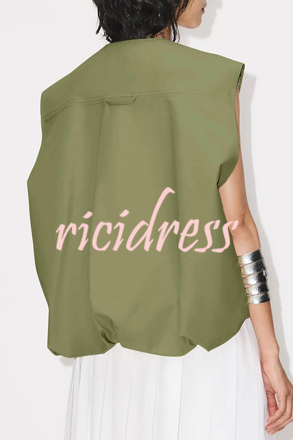 Fashion Zipper Sleeveless Pocket Loose Vest Jacket
