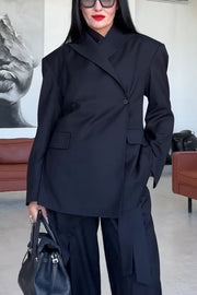 Urban Charm Shoulder Pads Asymmetrical Back Button Lapel Oversized Blazer