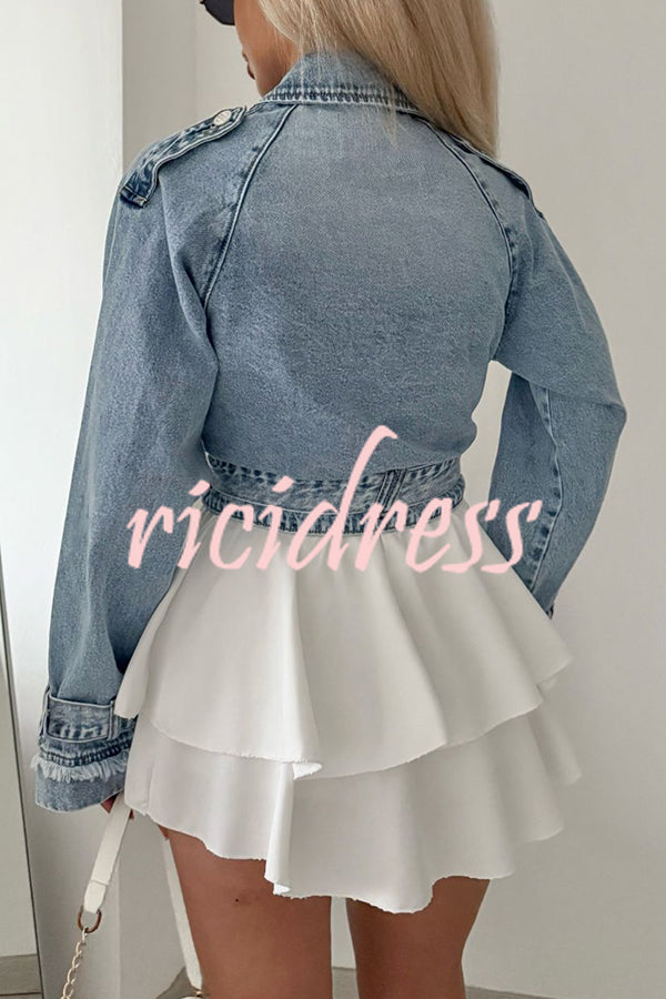 Fashion Lapel Long-sleeved Short Denim Jacket