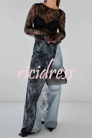 Sexy Openwork Lace Long-sleeved Asymmetrical Casual Top