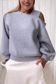 Solid Color Casual Off-shoulder Loose Long-sleeved Sweatshirt