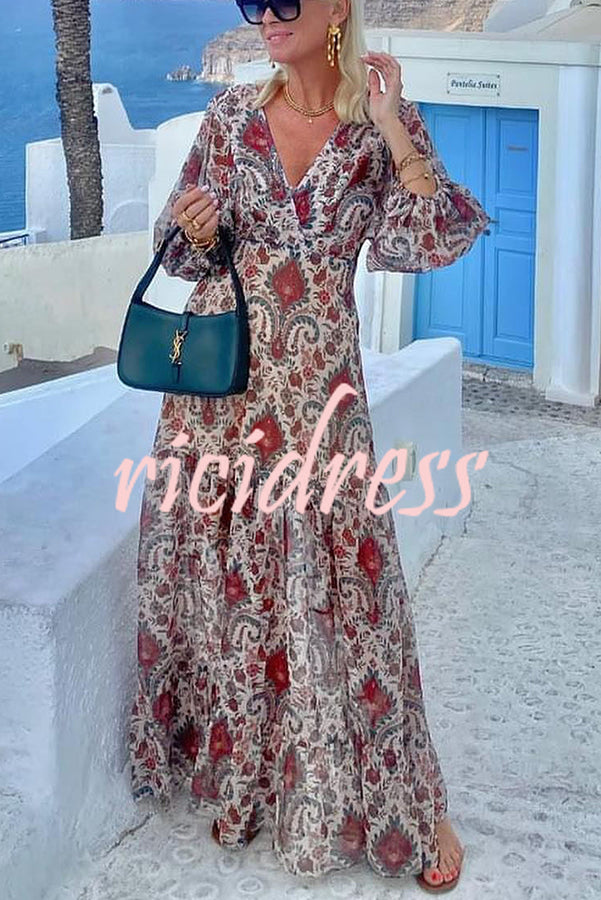 Perfect Transitional Vacation Paisley Print Back Tie-up Maxi Dress