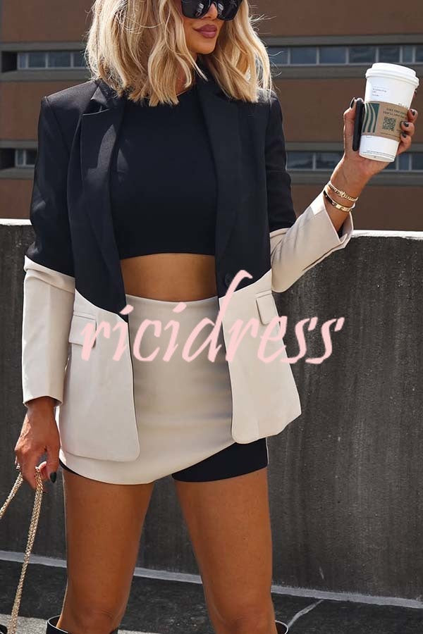 Enhance Look Colorblock Long Sleeve Pocket Lapel Blazer and And Mid Rise Mini Skort Set