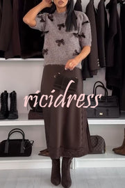 Jensin Satin Lace Trim Cowl Neck Back Cross Lace-up Slit Midi Dress