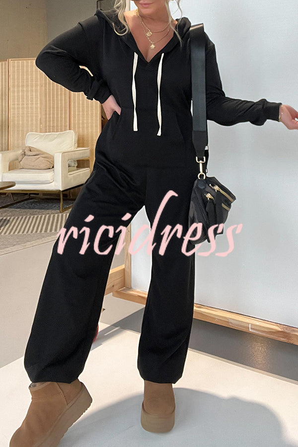 Cozy Days Long Sleeve Pocket Hooded Drawstring Jumpsuit