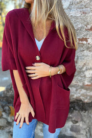 Solid Color Casual Hooded Single Button Pocket Loose Cape Jacket