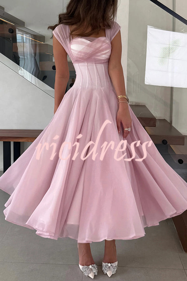 Elegant Sleeveless Waist-cinching Tulle Full-hem Maxi Dress