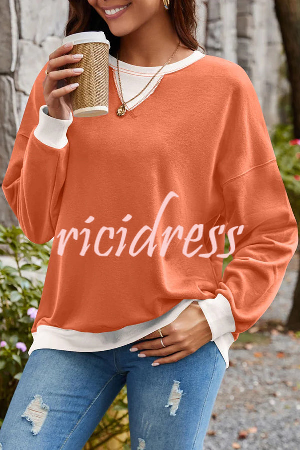 Fashionable Contrasting Color Loose Long-sleeved Casual Sweatshirt