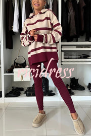 Fashion Loose Casual Hooded Long Sleeve Sweatshirt and Elastic Waist Leggings Set