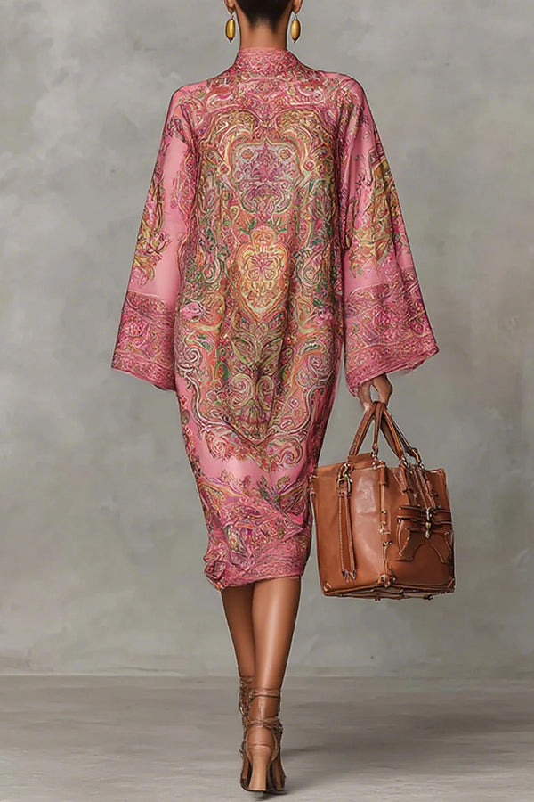 Retro Unique Print Casual Long-sleeved Loose Midi Dress